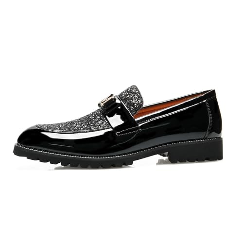 Santimon Men's Patent Leather Glitter Loafers Metallic Buckle Slip-On Dress Shoes Chunky Sole Formal & Casual Wedding Shoe2
