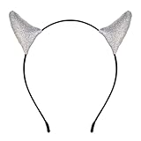 Merroyal Glitter Devil Horns Headband Halloween Fancy Dress Cosplay Hairband (Sliver)