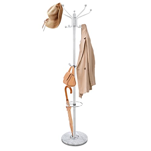 Todeco - Portemanteau, Portant pour Manteaux et Chapeaux - Dimensions: 36,8 x 36,8 x 176,0 cm - Diamètre du socle: 33,0 cm - Blanc