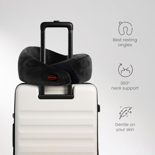 Image of Sassoon | Neck Pillow for Travelling |Memory Foam Travel Neck Pillow | with Adjustable Velcro Strap | Perfect for Airplane, Car, Train, Bus Travel with Cover & Machine Washable - Black, Standard Size