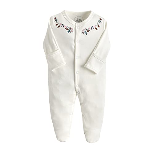 amropi Barboteuse pour Bébé Combinaison en Coton Garçon Pyjama Fille Grenouillères Manche Longues Lot de 3 6-9 Mois,Blanc Rose Fleur – vue 3