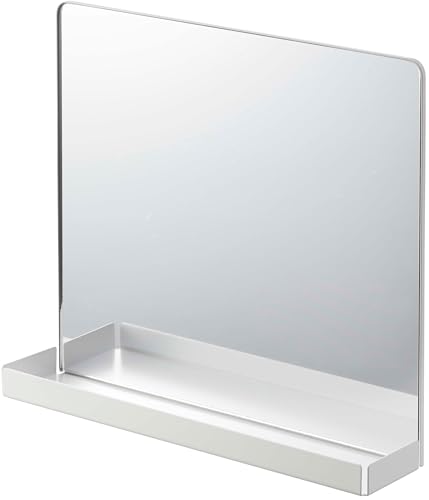 山崎実業(Yamazaki) マグネット ミラー & 収納ラック ホワイト 約W30×D6.7×H26cm タワー tower 玄関 鏡 簡単取り付け トレー フック付き 7139