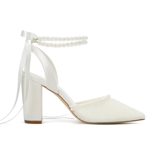 Pearl Heels Wedding Shoes for Bride Closed Toe Bridal Heels Comfortable Bridal Shoes4