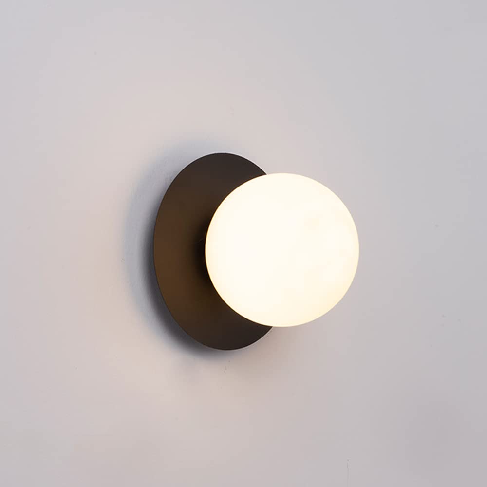 FZQSXAZU Small Frosted Glass Wall Sconce with E26 Base - Bathroom Vanity Light Wired Lamp for Bedroom Indoor Fixture in Black/Gold Finish