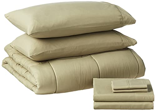 Sweet Home Collection 7 Piece Comforter Set Bag Solid Color All Season Soft Down Alternative Blanket & Luxurious Microfiber Bed Sheets, Sage, Queen