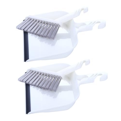 HOUDERCO 2セット ミニ掃除ほうきちりとり 収納簡単滑り止めハンドル付き 家用卓上クリーニングツール ホワイト