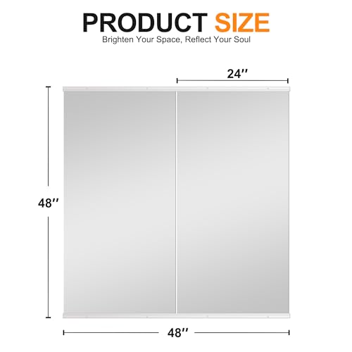 Home Gym Mirror - Large Full Body Mirror for Yoga & Fitness - 48''x24'' - 2PCS - Frameless Glass - Wall Mounted - Suitable for Home Gym, Garage, Bedroom & Bathroom (White)