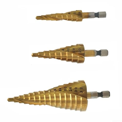 Juego de brocas escalonadas en espiral con diseño cónico para metal y madera, brocas de apertura de agujeros de varios tamaños de 4-12/20/32 mm para perforación controlada (D)