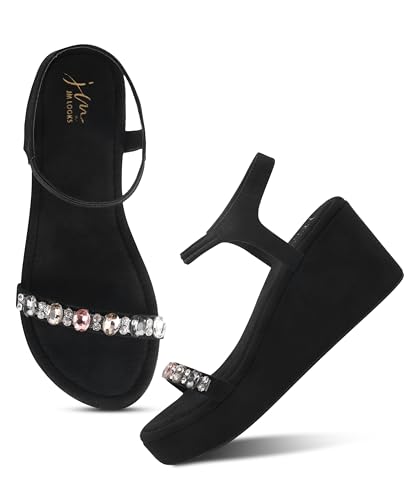 Image of JM LOOKS Glamorous Wedge Platform Sandals Adorned with Sparkling Jewels