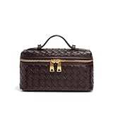 Women's Woven Leather Crossbody Bag with Top Handle, Fashion Square Box Purse (Chocolate）