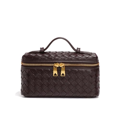 Women's Woven Leather Crossbody Bag with Top Handle, Fashion Square Box Purse