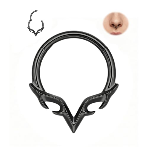 MissNity 16G 8mm Septum Rings Blade Wings Septum Jewelry V Shape Hinged Segment Clicker Hypoallergenic Surgical Steel Nose Ring Hoop Helix Daith Earrings Piercing Jewelry for Women Men Black