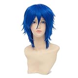 Honghu Long Hao Version V Big Brother Kaito Short Warped Cosplay Anime Costume Synthetic Fibre Hair Heat Resistant Full Wig Blue