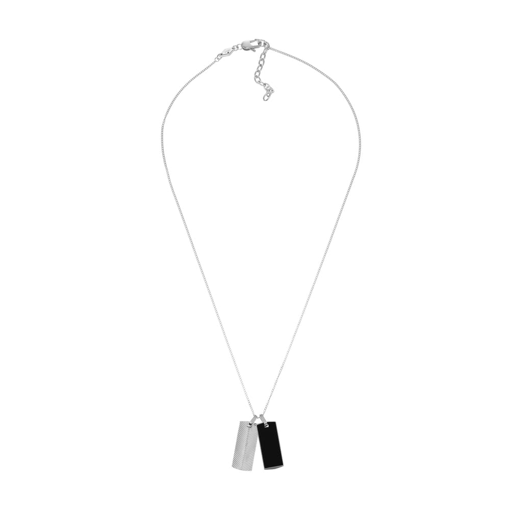 Fossil Herrenhalskette aus Edelstahl mit Karabinerverschluss Dog tag, Silber und Schwarz