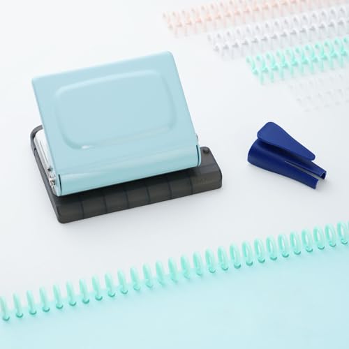 Bindegerät Spiralbindung 10 Loch Spiralbindegerät Locher A4 mit 10 farbigen Binderücken geeignet für A4 (30 Löcher) A5 (20) B5 (26) Bindemaschine für Büro Schule DIY Blau