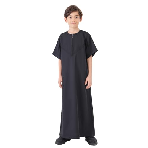 HJFYIZYNN - Albornoz largo con cuello redondo y manga corta para niño árabe musulmán, Negro , 140 cm
