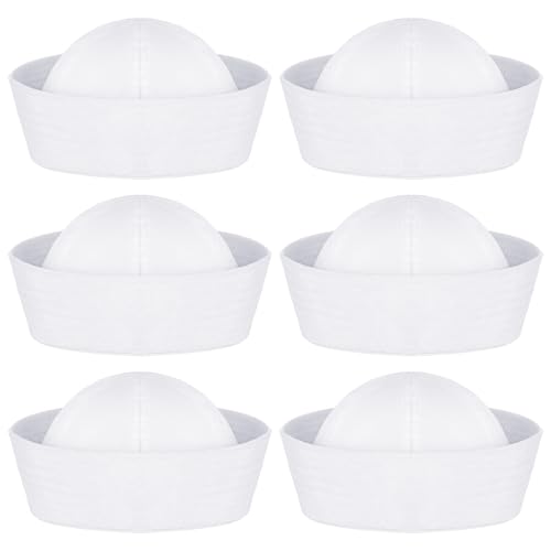 dodowin White Sailor Hats for Women Men Navy Captain Hat Yacht Hat Halloween Costume Sailor Cap for Team Dressing Up Party 6PCS