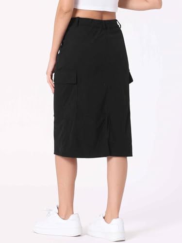 Image of Allegra K Corduroy Cargo Skirts for Women's High Waisted Elastic Back H Line 2025 Fall Midi Skirt