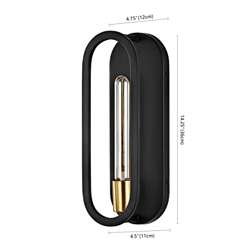 Image of JONATHAN Y 4.75 inch Black /Brass Gold LED Wall Sconce, 1-Light Mid-Century Lamp for Bathroom Vanity, Bedroom, Hallway, Dimmable Bohemian Metal Fixture, LED Bulb Included (JYL9917B)