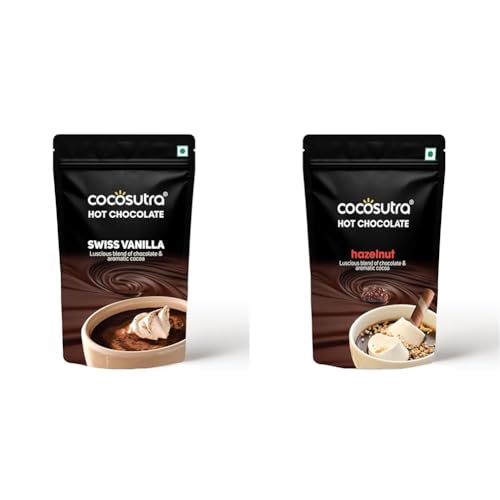 Image of Cocosutra Hazelnut & Swiss Vanilla Drinking Chocolate Mix | Pack of 2 flavors | Enjoy Hot & Cold | Makes 10 cups, 200g