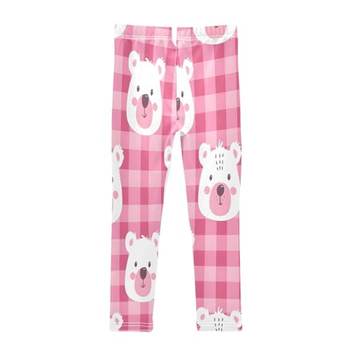 Toddler Girls Leggings Printed Yoga Pants Leggings Pink Checkered with A Bear's Face for Kids2