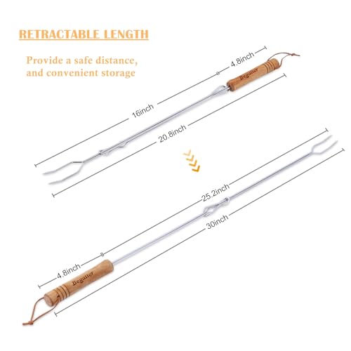 Begatter Smores Sticks, Marshmallow Sticks for Fire Pit, 30" Long Extendable Heavy Duty Roasting Sticks for Hot Dogs Vegetables S'mores over Campfire, 4 Pack