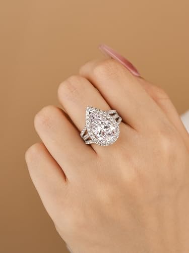 Luxury 5.0CT Pear Cut Engagement Ring for Women, S925 Silver Split Triple Shank Halo AAAAA CZ Promise Ring3