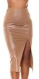 Cintura elástica Falda Midi de cintura alta brillante con abertura de pierna, cappuccino, Talla única