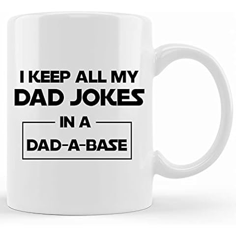 Dad Joke Mug, Funny Dad Coffee Mugs, I Keep All My Dad Jokes In A Dad-A-Base Mug Gifts for Dad From Daughter Son Cover