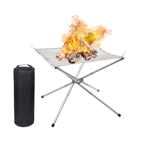 Portable Outdoor Fire Pit, Steel Mesh Camp Fire Pit for Wood Burning, Folding Firepit Fireplace with Carrying Bag for Camping, Campfire, Patio, and Garden (42 * 42 * 34cm)