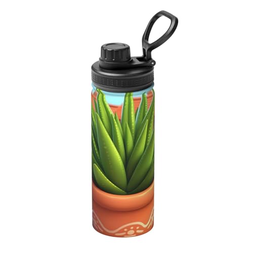 Hervidor deportivo aislado de 18 onzas, taza de vacío portátil de acero inoxidable para agua caliente y bebidas, planta en maceta de dibujos animados