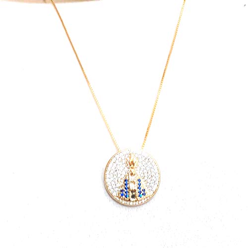 Colar corrente veneziana, pingente Nossa Senhora zircônia banhado a ouro