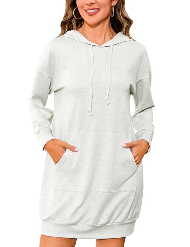 Image of Quenteen Women Hoodies Dress Hooded Sweatshirts Dress Casual Long Sleeve Tunic Dress Oversized Sweatshirts with Pocket