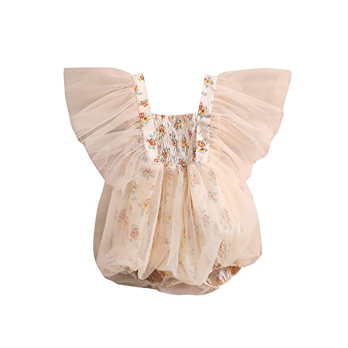 Image of Omkzanbi Cute Newborn Baby Girl Summer Clothes Fly Sleeve Romper Butterfly Wings Lace Tulle Tutu Dress Boho Bodysuit Jumpsuit