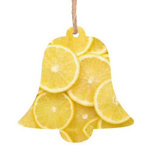 Adornos de madera con estampado de limón amarillo, decoración de árbol de Navidad, 4 diseños, ángel, árbol de Navidad, muñeco de nieve, campana