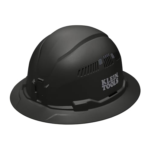 Klein Tools 60961 Hard Hat Vented Full Brim Style Padded Self-Wicking Odor-Resistant Sweatband Black