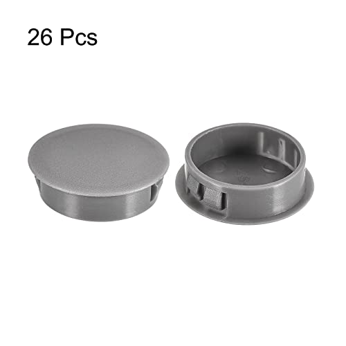 Image of uxcell 1-3 /8 inch Plastic Hole Plugs, 26Pcs Flush Type Panel Round Snap in Fastener Knockout Locking Plugs for Furniture Insert End Caps Panels, Gray