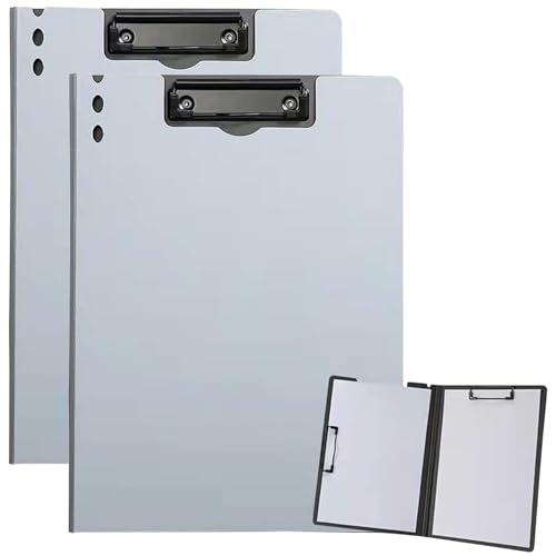 A4 2つ折り クリップボード ブラック 2個入り 薄型 ダブルクリップ バインダー 防水 軽量 おしゃれ 折りたたみ 書類ホルダ (スカイブルー 2個入り)