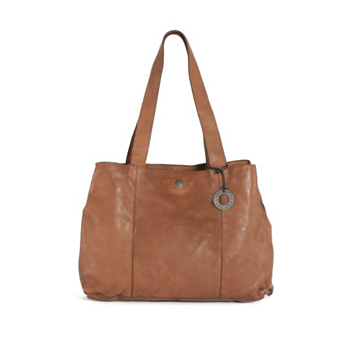 Cas8 Shopper Tasche Damen LEYLA große Henkeltasche aus Leder Handtasche für Frauen mit vielen Fächern cognac