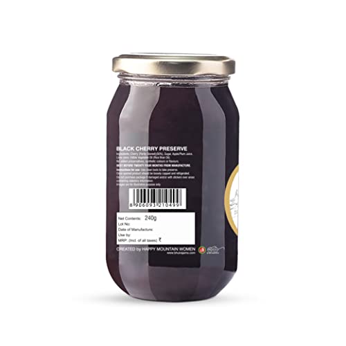 Image of Bhuira Black Cherry Preserve - 240g | All Natural - No Added Preservatives, Artificial Colors | Handmade Himachal Vegan Spread | Breakfast Dessert Jam | Healthy Snack | Guilt-Free | Rich Flavor