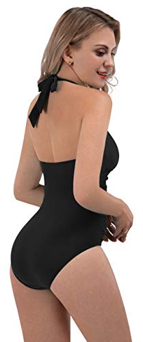 ESPIDOO Women\'s V Neck One Piece Swimsuit Athletic Training Swimwear Bathing Suits, L