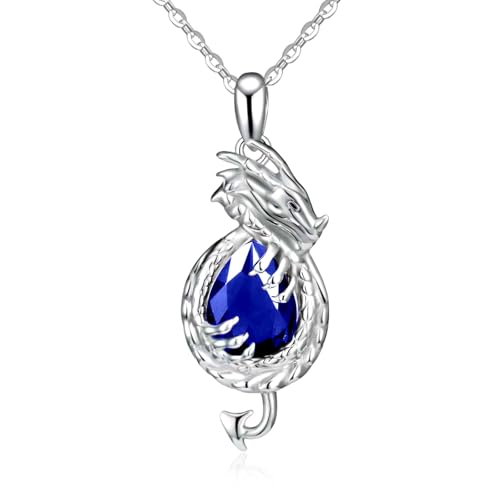 Dragon Necklace Sterling Silver Wyvern Pendant Jewelry with Teardrop Birthstone Gifs for Women