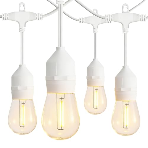 Banord Outdoor String Lights 50FT Waterproof Patio Lights with 1W Dimmable LED Bulbs Hanging String Lights for Outdoor Backyard Garden Deck Porch Gazebo Balcony Camping Party(White)