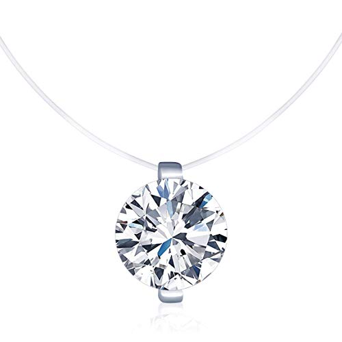 Solitaire Pendant 925 Sterling Silver Cubic Zirconia CZ with Transparent Chain Necklace for Women