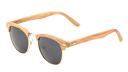 Classic Retro Round Brow Super Dark Lens Wood Print Sunglasses P8733-WD-SD