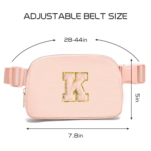 Image of Gitus Gifts for 8 9 10 11 12 Year Old Girls Belt Bag Fanny Pack Crossbody Bags with Initial Letter Patch Cute Stuff Birthday Gifts for Teen Girls Women Personalized Trend Stuff (Coral Pink-K)