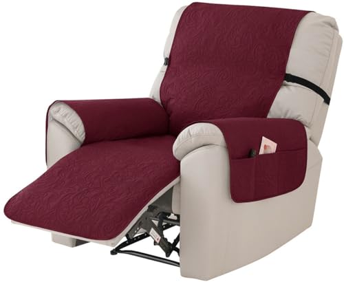 SWJ-swjssb Relaxsessel Sesselauflage Relax Liegesofa Sesselbezug,Sesselschoner Mit Taschen,Anti-Flecken Solide Liegestuhlbezug,Sesselbezüge Leder wasserdichte Möbelbezüge(Burgundy)