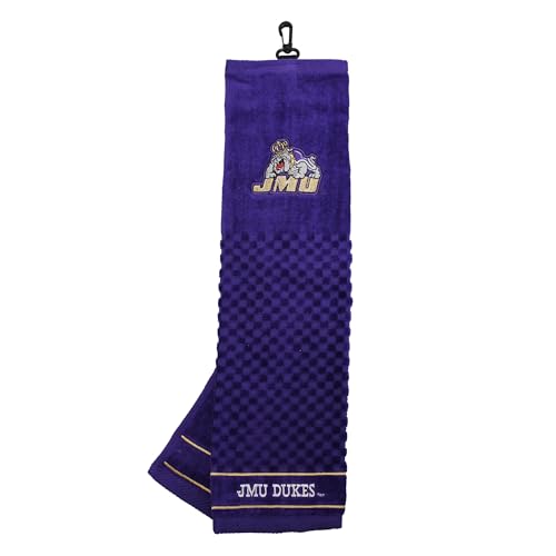 Image of Team Golf NCAA James Madison Dukes Embroidered Golf Towel Embroidered Golf Towel, Checkered Scrubber Design, Embroidered Logo