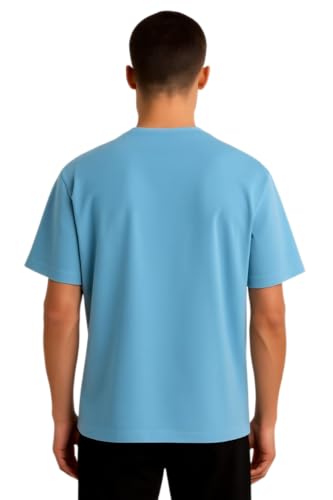 Image of VEL Plain Oversized 100% Pure Heavy Cotton Baggy Fit Drop Shoulder Half Sleeves Round Neck Solid Cotton T-Shirt for Men