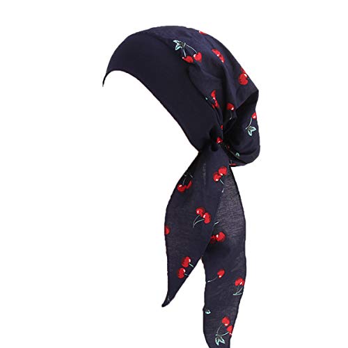 Ever Fairy Vintage Elastic Wide Band Cotton Multifunction Hair Loss Wrap Print Bonnet Chemo Women Head Scarf Turbans Night Sleep Hat Cap (Cherry)